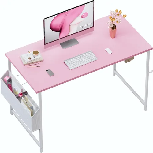 Vista 13 de Pamray Escritorio de computadora de 23 pulgadas para espacios pequeños, escritorio de trabajo de oficina en casa con gancho para auriculares