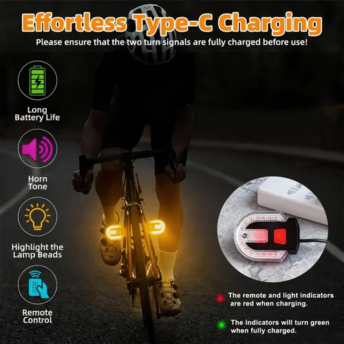 Vista 3 de Luces traseras de bicicleta con señales de giro, control remoto inalámbrico, carga USB, luz trasera de bicicleta, luces de bicicleta integradas e