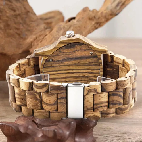 Vista 5 de Dentily Reloj de madera para hombre, triángulo, esqueleto automático, reloj mecánico de madera para hombre
