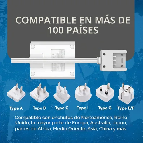 Vista 6 de OREI World Travel - Adaptador de enchufe de viaje M8 Max, 3 USB + Pd 18 W USB-C de entrada - 2 tomas de EE. UU. - Accesorios para Europa, Asia