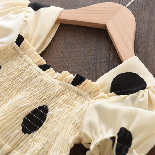 Vista 5 de Vestidos bebé Mangas de lunares Puff Fiesta de niños pequeños Volantes 1-7 años Niñas Princesa Niñito Vintage (Beige, 4-5 años)