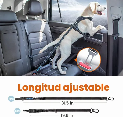 Vista 5 de IOKHEIRA Cinturón de seguridad para perro, arnés ajustable actualizado reflectante con elástico de bungee para asiento de coche con mosquetón