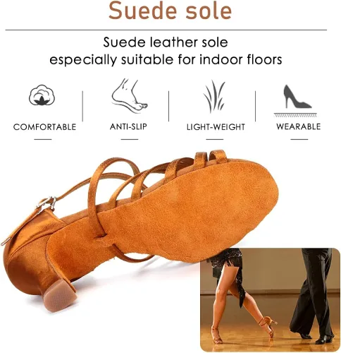 Vista 4 de VCIXXVCE Zapatos profesionales de baile latino para mujer, puntera abierta, salsa, práctica, danza, rendimiento