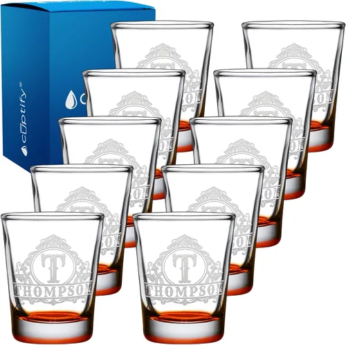 Vista 74 de Vaso de chupito personalizado con nombre de círculo elaborado de 2 onzas, parte inferior negra grabada con texto personalizado para regalos, bodas