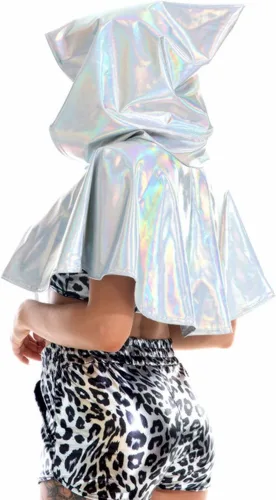 Vista 3 de Women's Metallic Holographic Halloween Shawl Devil Vampire & Witch Cosplay 29 Inch Hooded Short Cape Cloak Costume