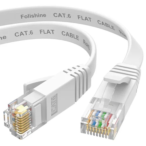 Vista 10 de Folishine Cable Ethernet Cat 6e de 10 pies, cable de red plano con conector RJ45 sin enganches para divisor Ethernet, PS4, Xbox, cable LAN de alta
