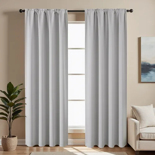 Vista 13 de CUCRAF - Cortinas opacas beige de 45 pulgadas, juego de 2 paneles con bolsillo para barra, cortinas para oscurecer dormitorios y sala de estar