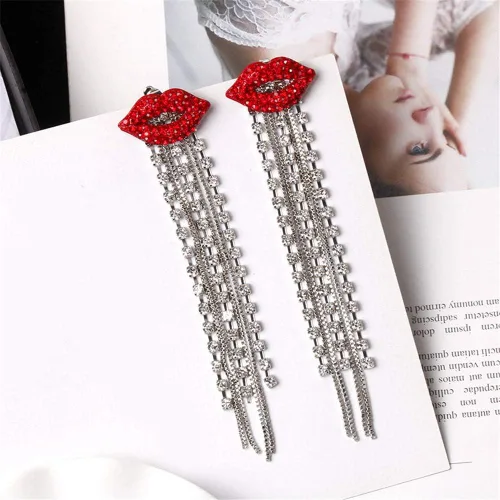 Vista 4 de QTMY Pendientes brillantes de diamantes rojos con borlas de diamantes de imitación para mujer
