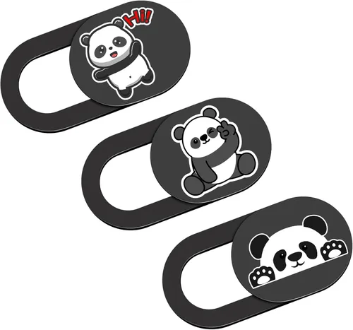 Vista 13 de Funda deslizante para cámara de laptop, 0.02 pulgadas, ultradelgada, linda con diseño de panda, para MacBook Pro, laptops, smartphone, Mac, PC Negro