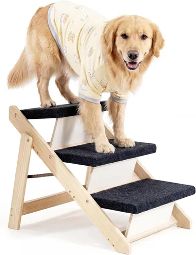 Vista 11 de MEWANG Wood Pet Stairs/Pet Steps - Escalera y rampa plegable de 2 niveles para perros, perfecta para camas y coches - Escalera portátil