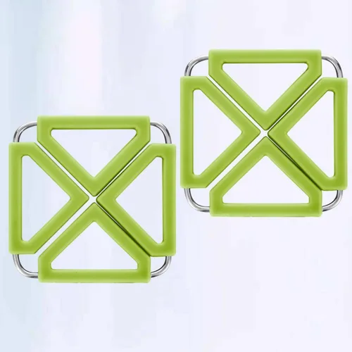 Vista 9 de 2 Pcs Silicone Stainless Steel Hot Pot Holder Trivet Mat Foldable