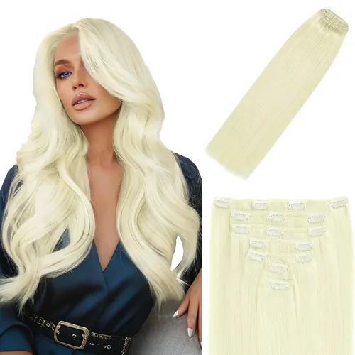 Vista 16 de Extensiones de cabello humano real con broches, 4.23 oz, 7 unidades, extensiones de cabello humano real con clip, de 14 pulgadas, rubio ceniza a