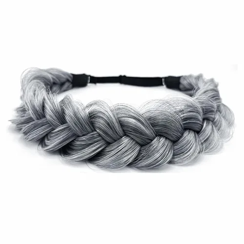 Vista 17 de Diadema trenzada sintética clásica de cabello con hebras anchas para boda, trenzas esponjosas desordenadas, banda para peluca, accesorio de belleza