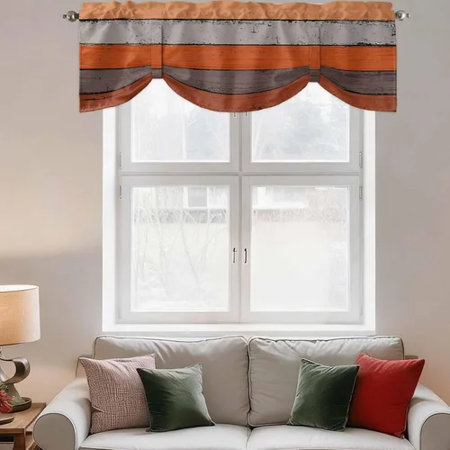 Vista 40 de Cenefa de cenefa retro rústica, antigua granja, madera de granero, rojo y marrón, cenefa de ventana para sala de estar, dormitorio, cenefa corta