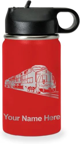 Vista 12 de LaserGram Botella de agua personalizada, tren de carga, acero inoxidable de doble pared aislada al vacío con popote superior, regalo grabado