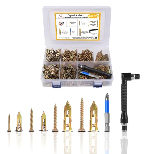 Vista 11 de Jyphorixal Juego de 120 anclajes autoperforantes para paneles de yeso con tornillos, anclajes de pared de metal resistentes para paneles de yeso