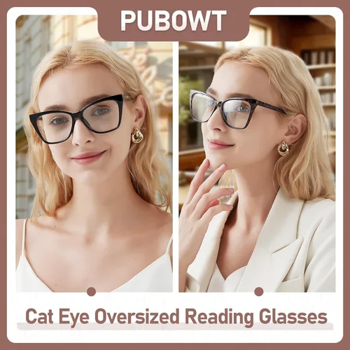 Vista 3 de Gafas de lectura de gran tamaño para mujer, estilo ojo de gato, luz azul, lector de computadora, diseñador, moda, bisagra, gafas PT2005