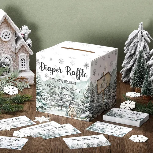 Vista 2 de Teling 51 boletos para rifas de pañales con caja de tarjetas, decoración de baby shower, caja de revelación de género para fiesta de rifas
