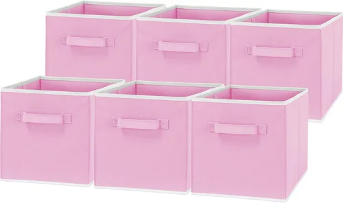 Vista 14 de Simple Houseware Contenedores de almacenamiento plegables de 11 pulgadas, color beige, paquete de 6 cubos de tela organizadores para armario