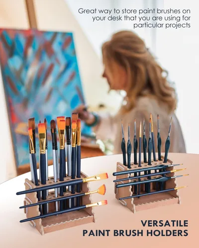Vista 5 de tinctor Soporte de Pincel de Pintura de Madera para 44 Pinceles - Soporte de Escritorio Organizador de Pinceles, Estante de Sujeción