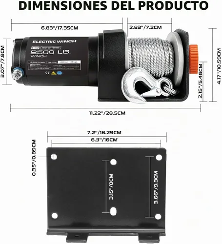Vista 5 de RUGCEL - Cabrestante eléctrico de 2500LB 12V para ATV UTV, con guía de rodillos y placa de montaje