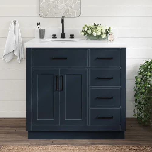 Vista 57 de ARIEL Hepburn - Tocador de baño de 30 pulgadas con fregadero, madera maciza, encimera y protector contra salpicaduras de cuarzo blanco puro de 1.5
