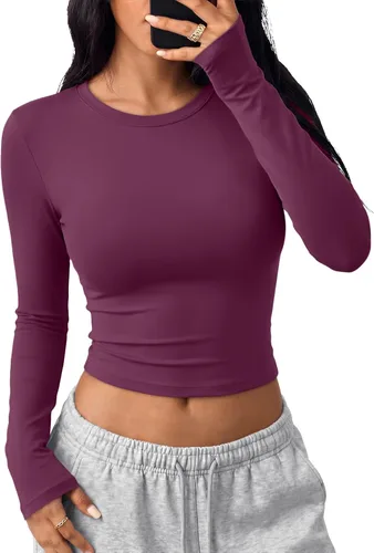 Vista 31 de Trendy Queen Camisetas cortas de manga larga para mujer, camisetas básicas Blanco