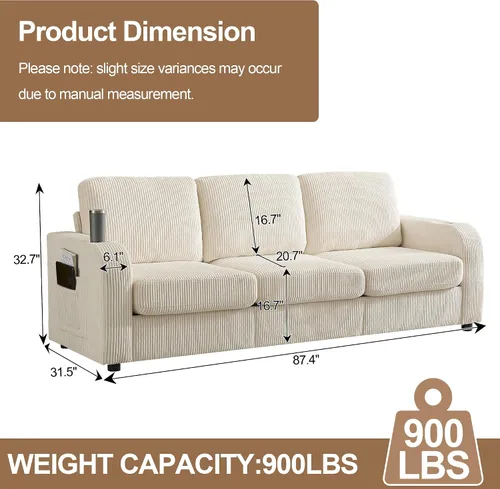 Vista 2 de Sofá de 3 Plazas Extragrande de 87.4", Sofá Tapizado para Sala de Estar, Loveseat Moderno de Asiento Profundo y Cómodo con Portavasos, Sofá Loveseat