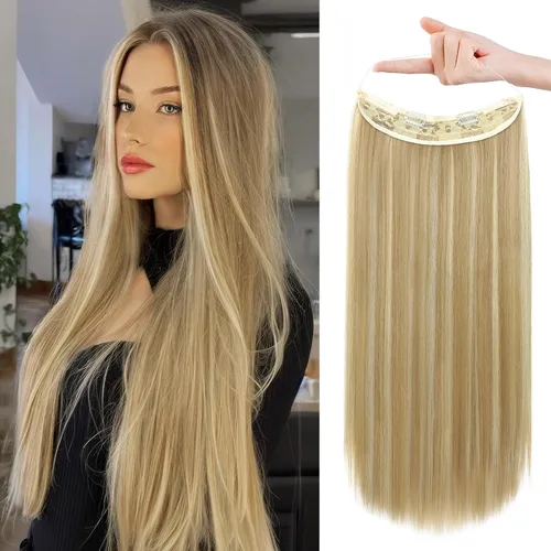 Vista 34 de REECHO - Extensiones de cabello con alambre invisible y con cintillo transparente, tamaño ajustable, clips seguros extraíbles, cabello lacio, diseño