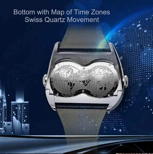 Vista 3 de Reloj de doble hora, reloj de carreras para hombre, reloj casual de cuarzo de muñeca, con caja de acero inoxidable, regalo para hombres de negocios