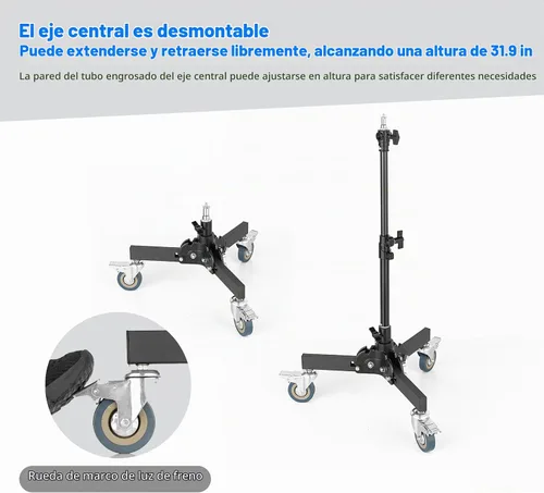 Vista 8 de AMBITFUL Soporte de luz de fotografía con ruedas de 21-31.9 pulgadas con altura ajustable, diseño plegable y 3 ruedas de bloqueo para disparos