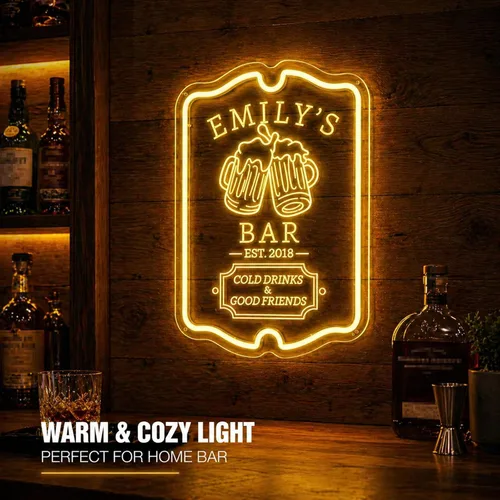 Vista 7 de Letrero de barra de neón personalizado para bar en casa, hecho a mano, regulables, personalizables, barras de neón 3D, letrero de luz de cerveza