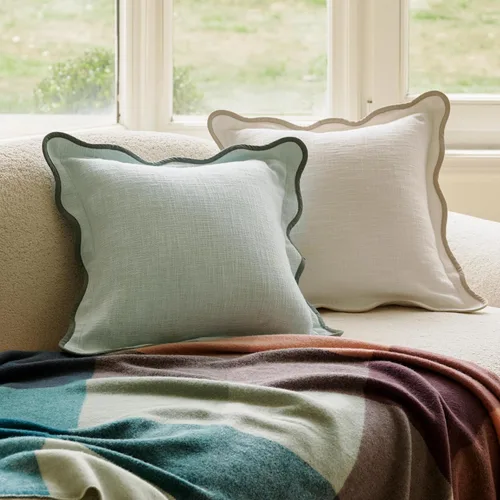 Vista 8 de Fundas de almohada festoneadas de doble puntada, 100% algodón, juego de 2 fundas de almohada decorativas bohemias de 18 x 18 pulgadas, hechas
