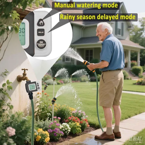 Vista 8 de Kit de riego por goteo Sistema de riego automático con temporizador de agua de 64 pies con tubo de 1/4 y 12 boquillas de riego de lluvia en 4