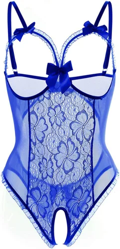 Vista 4 de Lencería para mujer, lencería de peluche de una pieza, body sexy de encaje