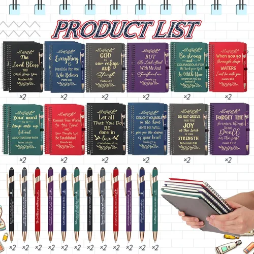 Vista 2 de Engrowtic Juego de 48 piezas de regalo cristiano, cuadernos en espiral con versículo bíblico A5 y bolígrafos para apreciación de maestros, primera