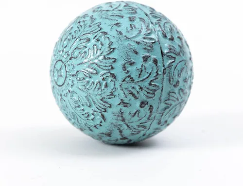 Vista 6 de Decoración para mesa de hierro decorativo Esfera Orbes Bolas decorativas Bola de damasco hueco de metal amarillo de 3,35 pulgadas para floreros