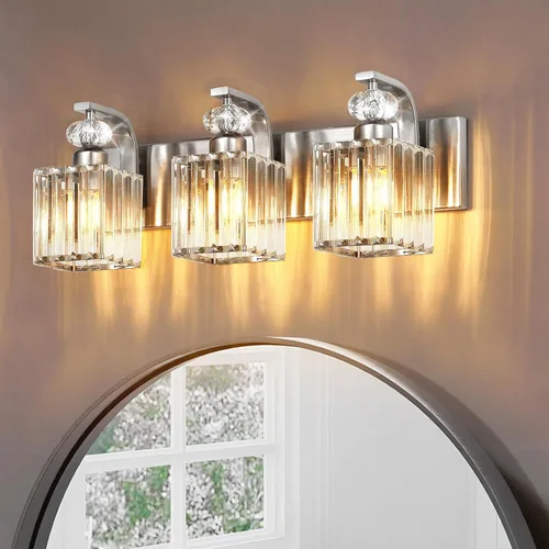 Vista 15 de Lámpara Moderna de Tocador de Baño, Luminarias de Baño de 4 Luces Negro Dorado Sobre Espejo, Aplique de Pared de Cristal de 28.4