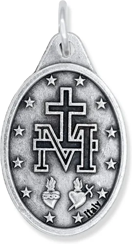 Vista 5 de Caritas et Fides Paquete de 10 medallas milagrosas Colgante de medalla milagrosa de 1 pulgada de plata oxidada con esmalte azul para collar