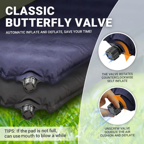 Vista 4 de FUNDANGO Colchoneta de dormir doble autoinflable para acampar con almohada incorporada, colchón inflable de espuma portátil ligero grande para 2