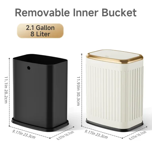 Vista 5 de TIPGO Cubo de basura pequeño para baño con tapa emergente, 2.1 galones Crema