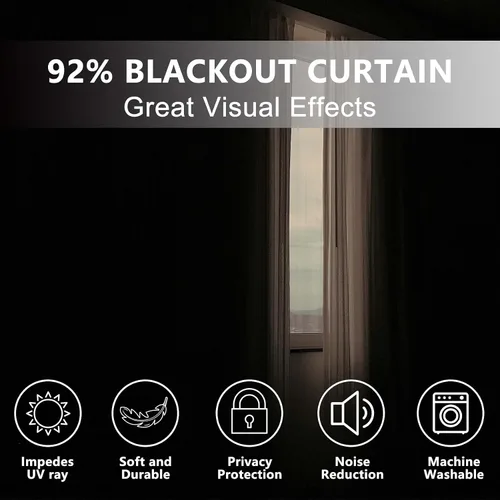 Vista 23 de Cortinas con adornos de Navidad impresos, cortinas para ventana de chimenea, calcetines de Navidad, árboles de Navidad, regalos, paneles opacos