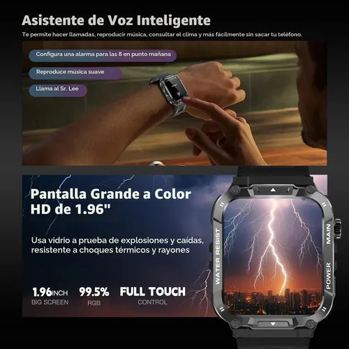 Vista 4 de Reloj inteligente con función de teléfono, hacer/responder llamadas con control de voz AI, reloj inteligente con 28 modos deportivos, podómetro