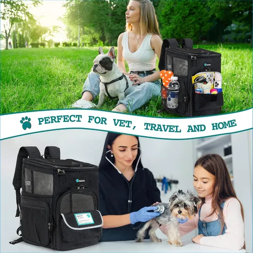 Vista 7 de PetAmi Mochila transportadora para perros, mochilas para gatos aprobadas por aerolíneas para transportar gatos pequeños y grandes, mochila