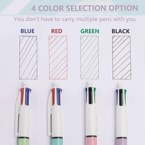 Vista 2 de 14 bolígrafos multicolor 4 en 1, punta media de 0.039 pulgadas, retráctil de color para diario y profesores, estudiantes, regalo para niños