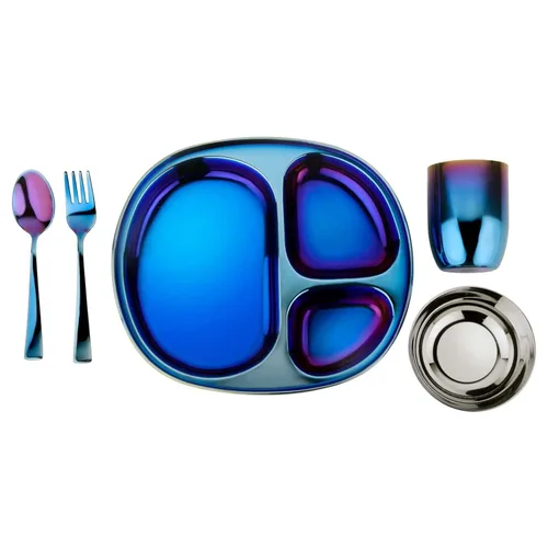 Vista 19 de Ahimsa Plato de Acero Inoxidable para Niños, Platos Divididos para Niños Pequeños y Bebés Diseñados por Pediatras, No Tóxico, Irrompible y Apto