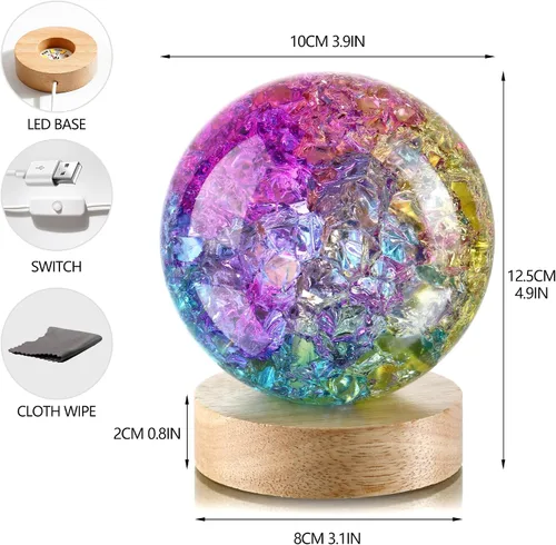 Vista 3 de Bola de cristal agrietada con hielo colorido de 3.937 in con base LED, esfera de cristales curativos para decoración del hogar Colorido-c