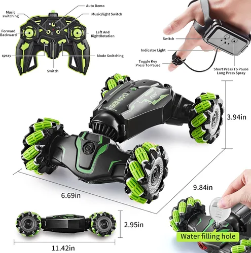 Vista 3 de TADOZIC Auto con sensor de gestos de control remoto 4WD, auto de acrobacias RC controlado a mano, vehículo de doble cara rotación de 360° con luz