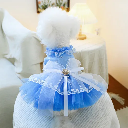 Vista 4 de ANIAC Daisy Vestidos para Perros Pequeños Hembra con Anillo para Correa, Nudo de Lazo Vestido de Boda para Cachorra, Traje de Gato de San Valentín
