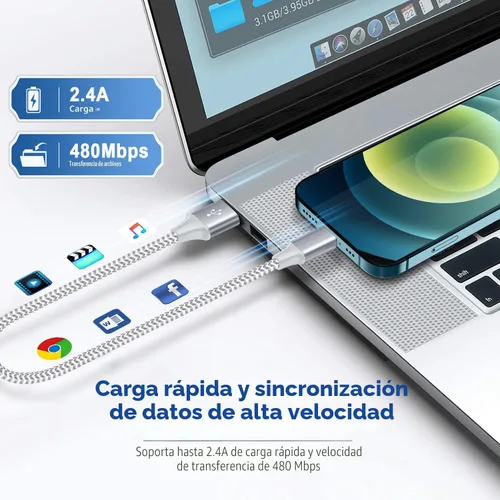 Vista 3 de [Certificado Apple MFi] Cargador corto de iPhone de 1 pie, paquete de 2 unidades, USB A a cable Lightning, cable trenzado de nailon de 12 pulgadas
